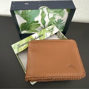 NEW Tommy Bahama Braided Edge Leather Slimfold Wallet